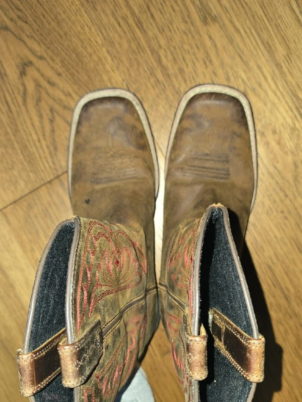 Ariat Kids Quick Draw Brown Cowboy Boots with Red Stitching Size 4